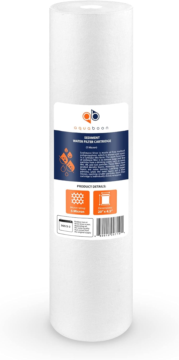 Aquaboon 5 Micron 20 x 4.5 Whole House Sediment Filter Cartridge 20 inch Water Filter Replacement Compatible with DGD-5005-20, FP25B, AP810-2, 2-Pack - Image 8
