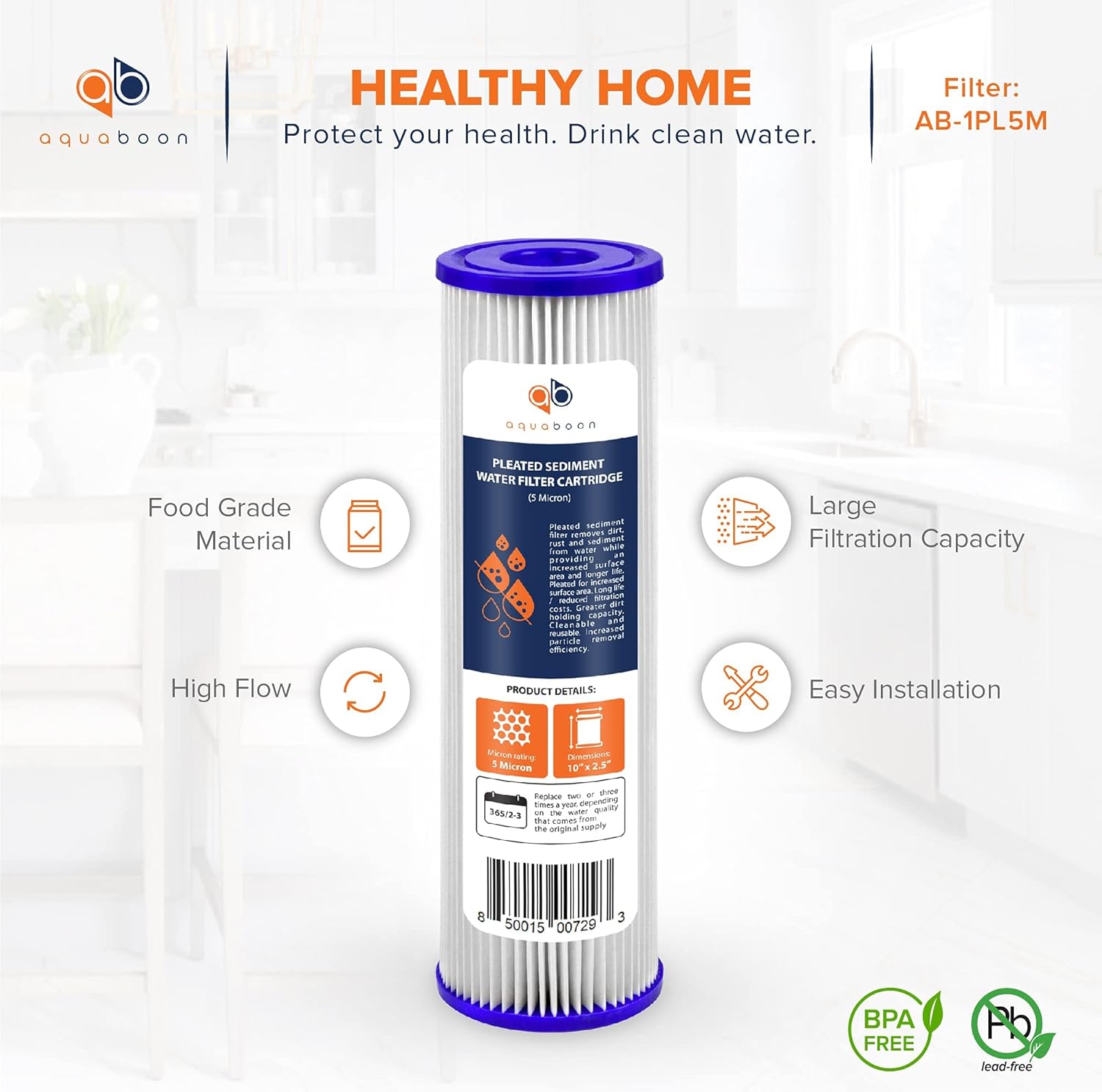 Aquaboon 5 Micron 10x2.5 Whole House Pleated Sediment Filter Cartridge for Well Water Filter Replacement Compatible with WFPFC3002, WHKF-WHPL, 6-Pack - Image 4