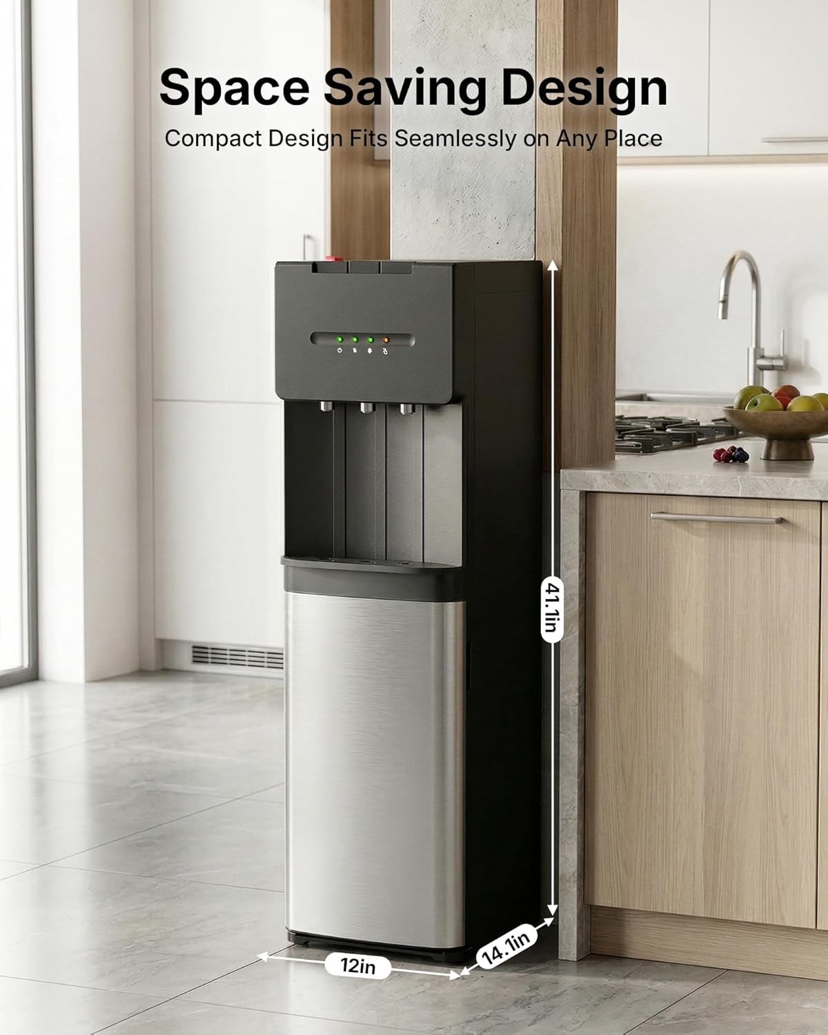 EUHOMY Bottom Loading Water Cooler Dispenser for 5 Gallon Bottle, Hot Cold Room Water Dispenser with Child Safety Lock, LED Light, Freestanding Water Cooler for Home Office Apartment, Black - Image 2