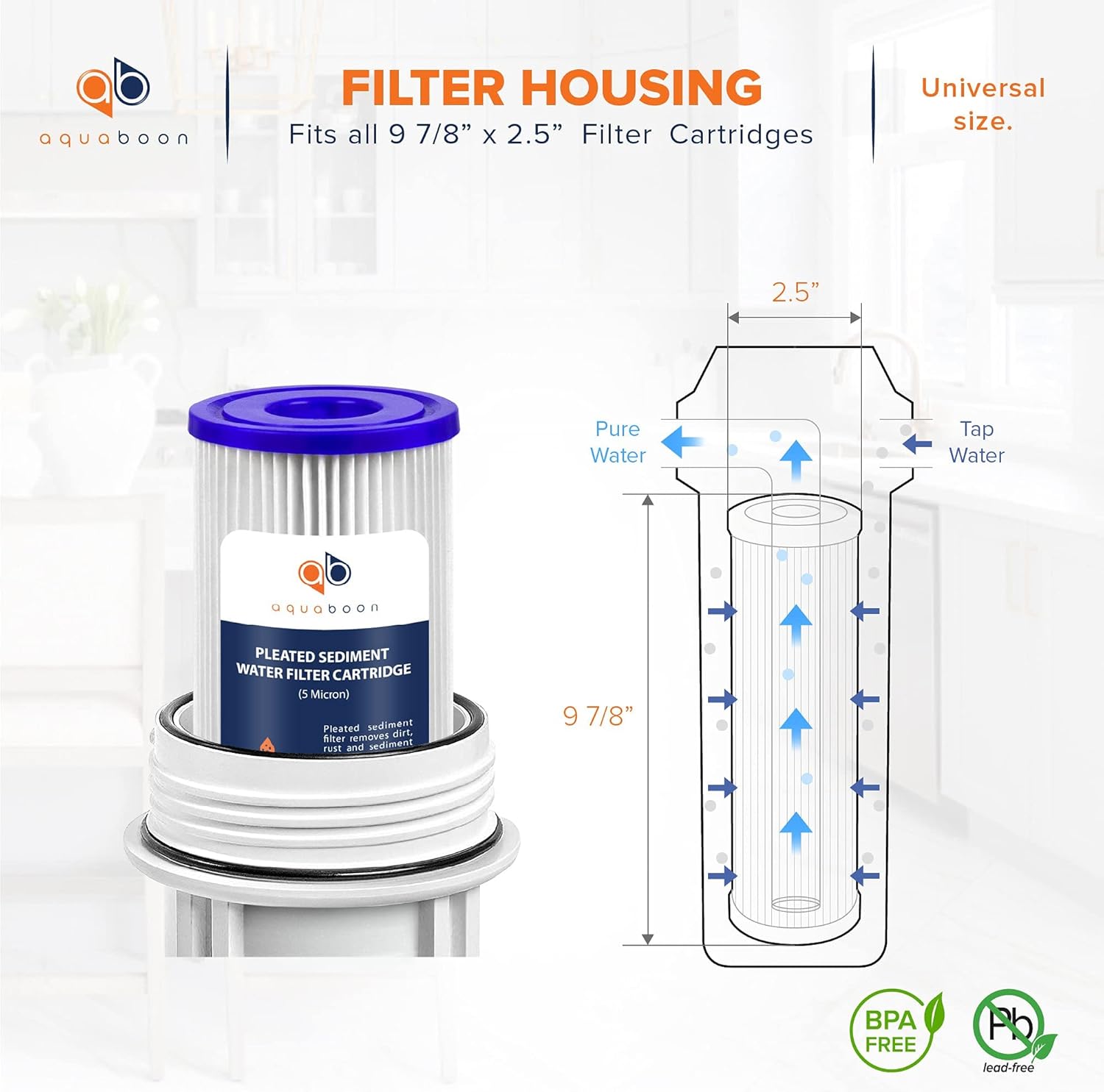 Aquaboon 5 Micron 10x2.5 Whole House Pleated Sediment Filter Cartridge for Well Water Filter Replacement Compatible with WFPFC3002, WHKF-WHPL, 6-Pack - Image 2