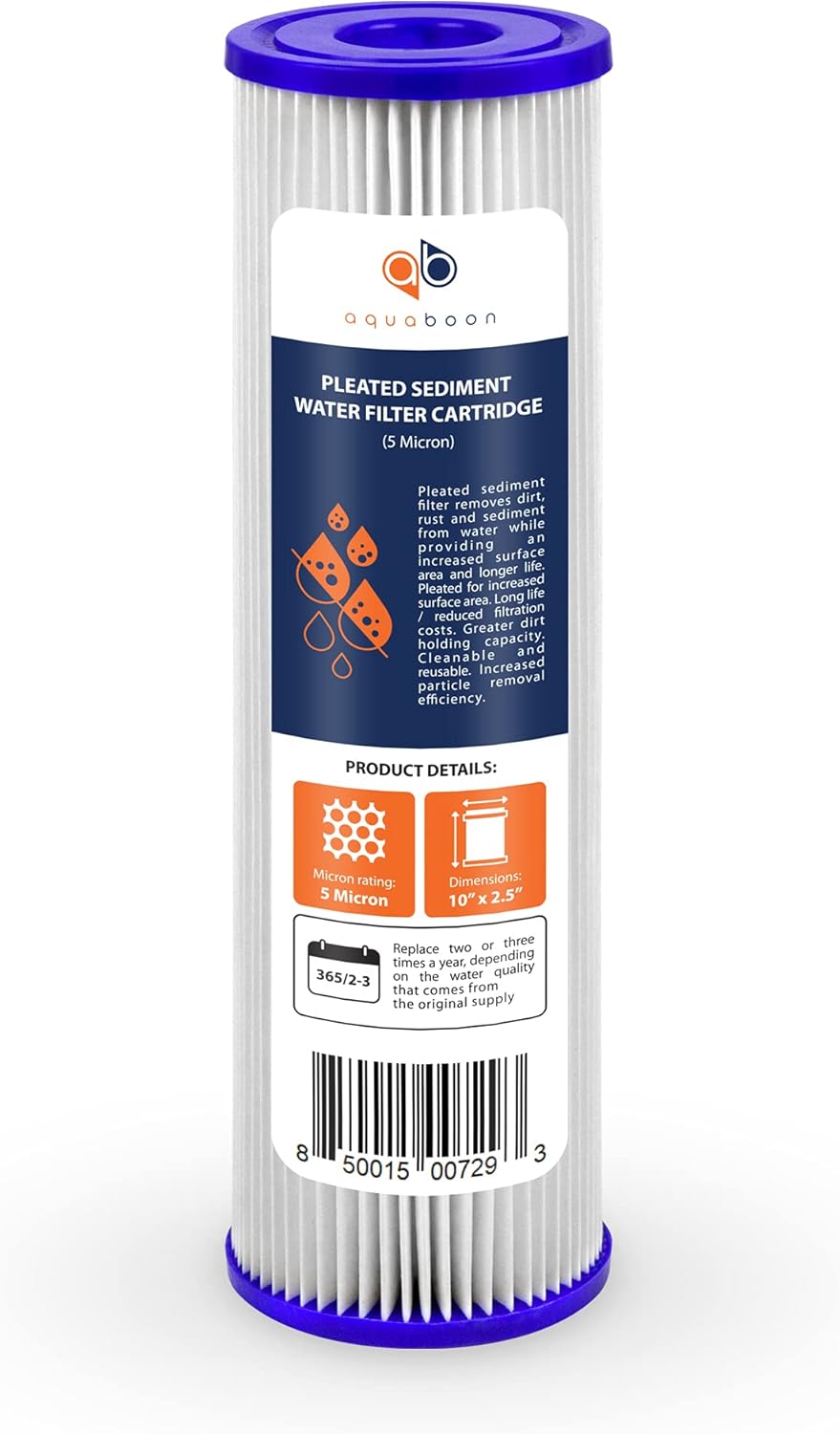 Aquaboon 5 Micron 10x2.5 Whole House Pleated Sediment Filter Cartridge for Well Water Filter Replacement Compatible with WFPFC3002, WHKF-WHPL, 6-Pack - Image 8