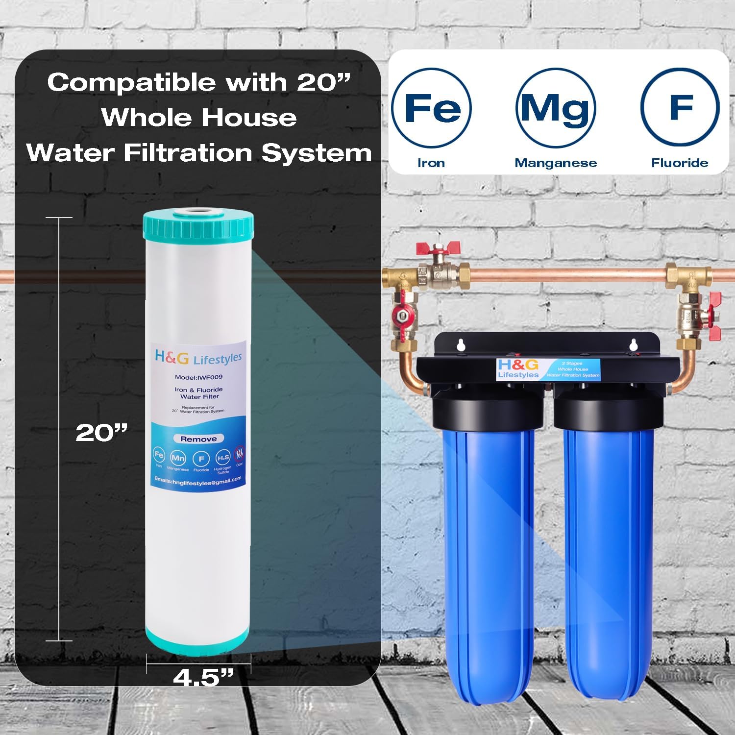 H&G Lifestyles Iron & Manganese Water Filter Cartridge for Well Water,4.5 x 20 Whole House Water Filtration System,Compatible with 20 Inches Water Filter Housing - Image 2