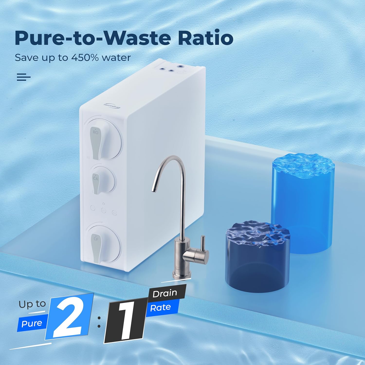 iSpring RO500AK-BN Reverse Osmosis Water Filter, NSF 58 Certified, 500 GPD Tankless Under Sink RO System, Natural pH Alkaline Remineralization, 2:1 Pure to Drain Ratio, Brushed Nickel Faucet - Image 5